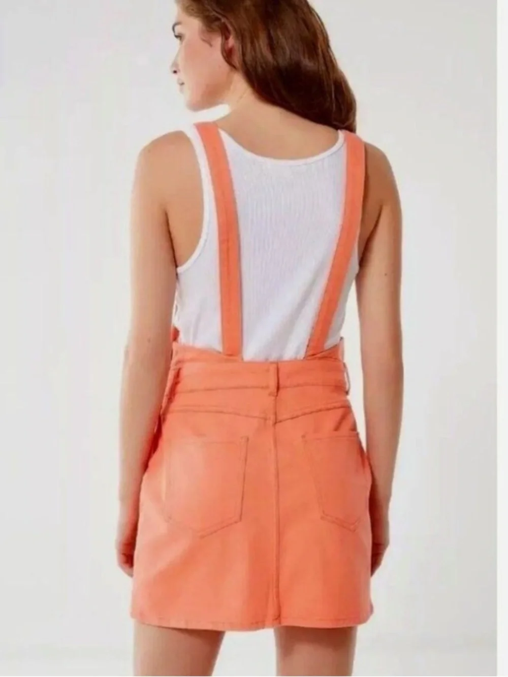 Urban Outfitters Coral-Orange Pinafore Overall Dress